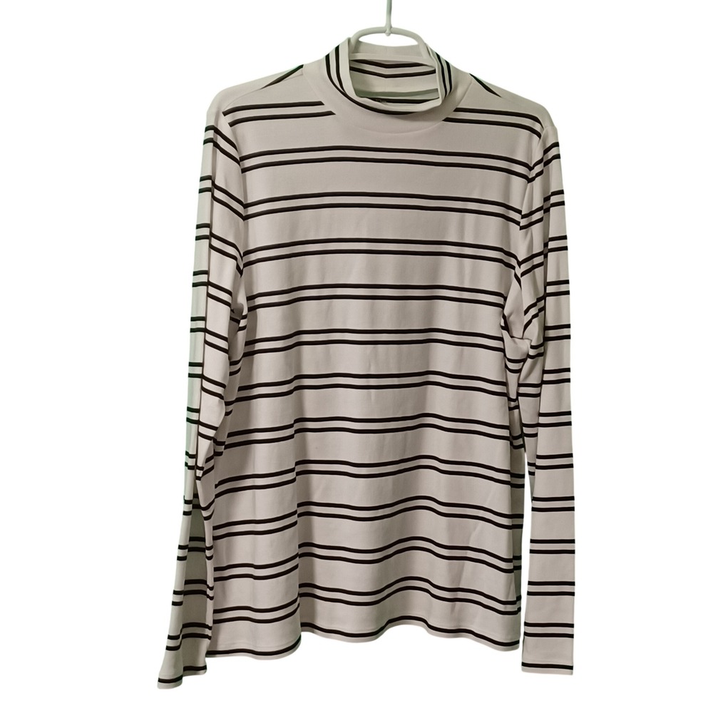 Kim Rogers Perfectly Soft Mock Neck Striped Top XL Ivory Black 14626FAM00054